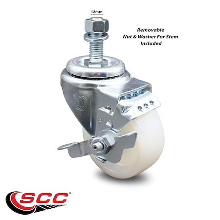 Service Caster 3 Inch Nylon Wheel Swivel 12mm Threaded Stem Caster with Brake SCC SCC-TS20S314-NYS-TLB-M1215